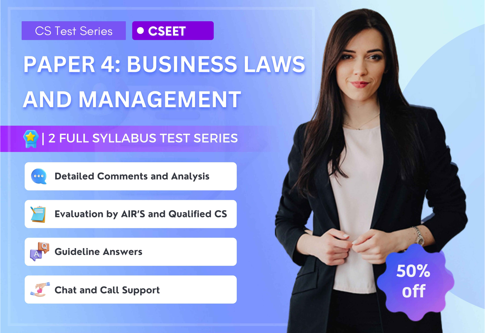 CSEET PAPER 4 : BUSINESS LAWS AND MANAGEMENT (2 Full Syllabus Test)